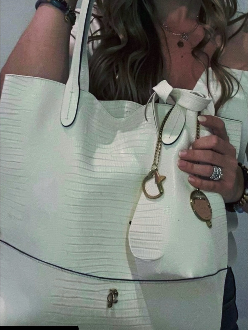 Juicy Couture White Croc-Embossed Tote with Gold Logo